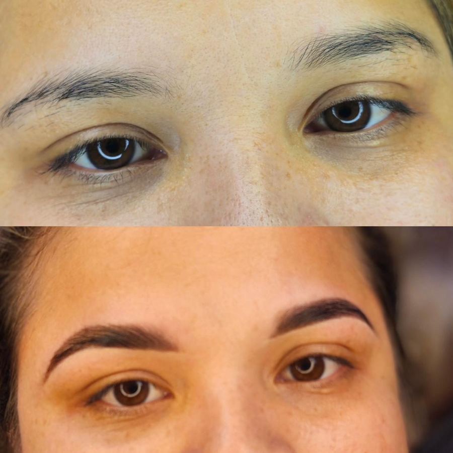 Light brows before, tinted and defined after