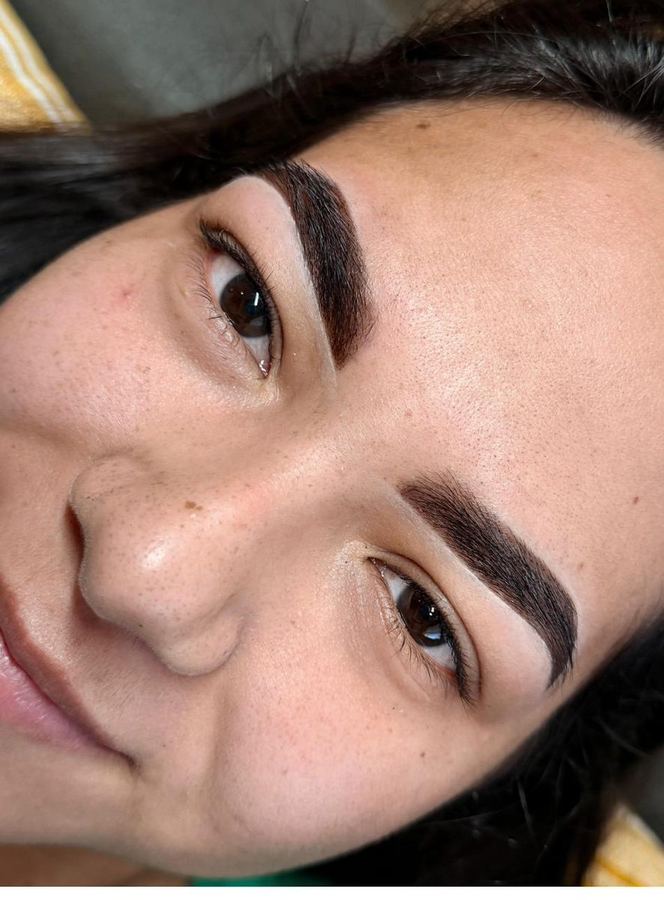 Close-up of a laminated brow